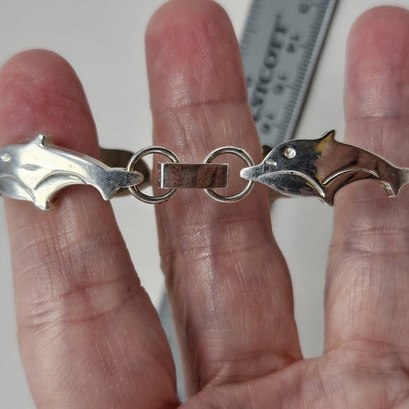 Dolphins Sea Life Love Sterling 925 Silver Wrist Linked Bracelet 7.5 Inches - Picture 7 of 7